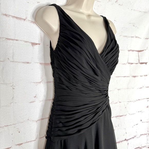TADASHI S Petite Black Chiffon Pin Tucked Hi Lo Ruched  Cocktail Party Dress - Picture 3 of 15